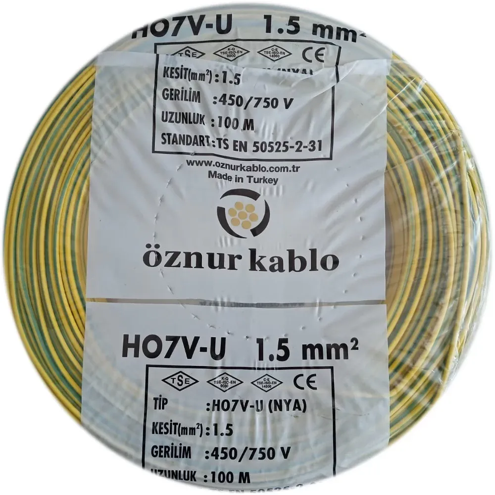 Öznur Kablo 1,5 MM NYA Sarı Renk Tesisat Kablosu