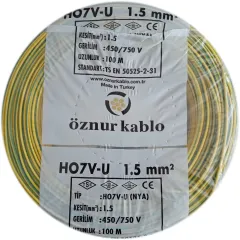 Öznur Kablo 1,5 MM NYA Sarı Renk Tesisat Kablosu