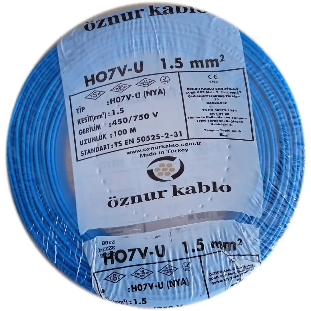 Öznur Kablo 1,5 MM NYA Mavi Renk Tesisat Kablosu