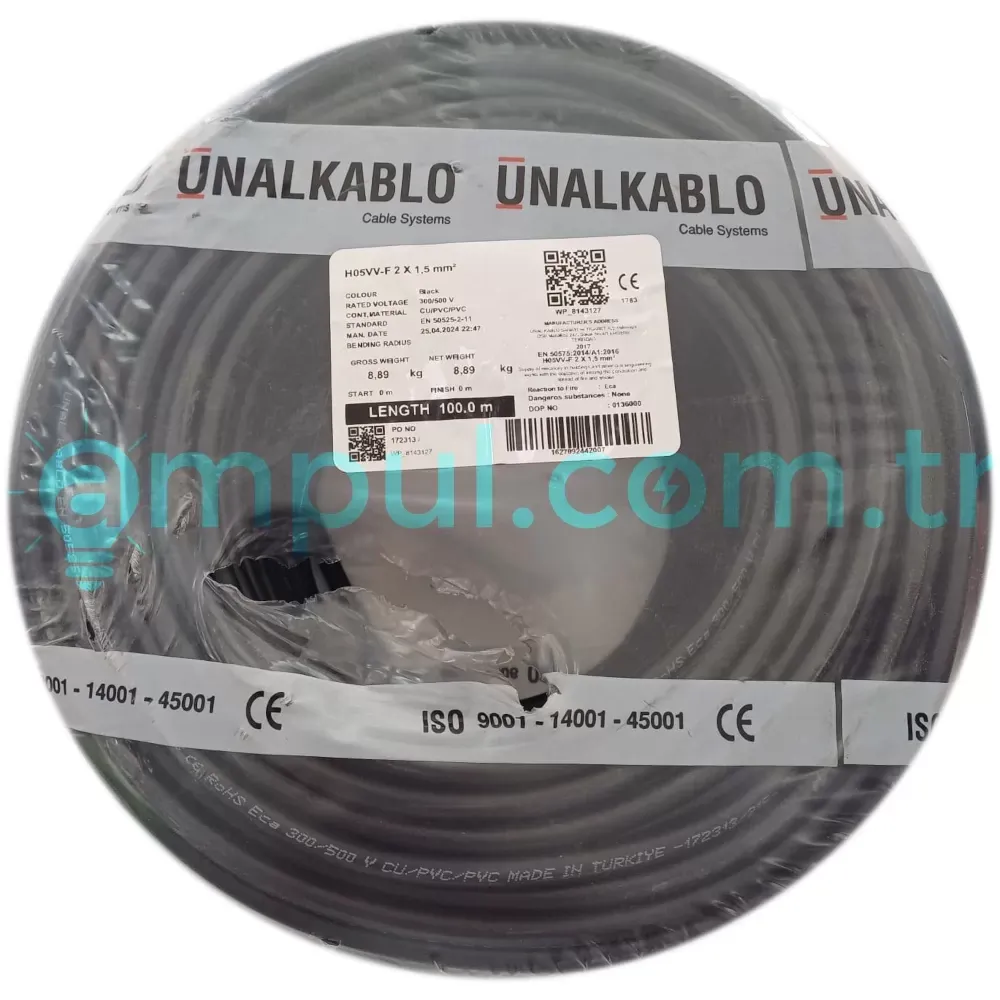 Ünal 2x1,5 TTR Kablo Siyah