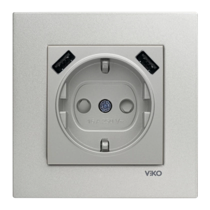 Viko Artlıne Novella A Tipi 2 USB'li Topraklı Priz Ç. K. 5V-2A Kormple (Mekanizma + Kapak + Çerpeve) Saten Renk