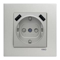 Viko Artlıne Novella A Tipi 2 USB'li Topraklı Priz Ç. K. 5V-2A Kormple (Mekanizma + Kapak + Çerpeve) Saten Renk