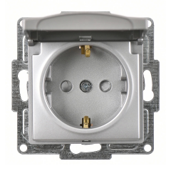 Günsan Visage Gümüş Çocuk Korumalı Kapaklı Topraklı Priz - 16A 250V - Vidalı