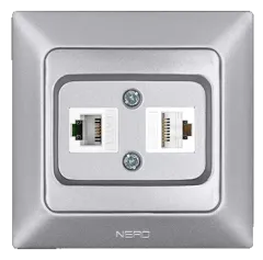 Nead Aras Metalik Gümüş Data + Numeris Priz Cat 6 + Cat 3
