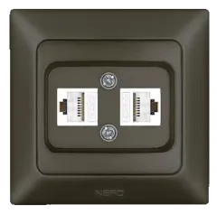 Nead Aras Metalik Mocha İkili Data Prizi Cat 6 + Cat 6