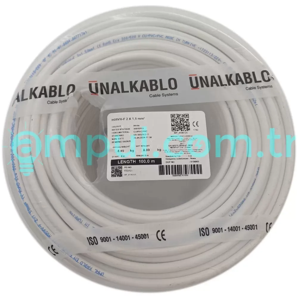 Ünal 2x1,5 TTR Kablo Beyaz