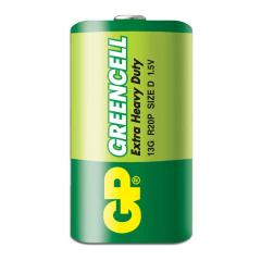 GP Batteries GP13G Greencell R20P/1250/D Boy Kalın Pil, 1.5 Volt, 2'li Kart
