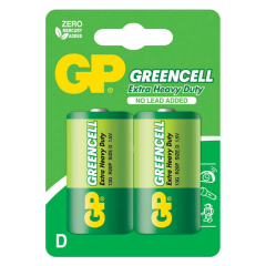 GP Batteries GP13G Greencell R20P/1250/D Boy Kalın Pil, 1.5 Volt, 2'li Kart