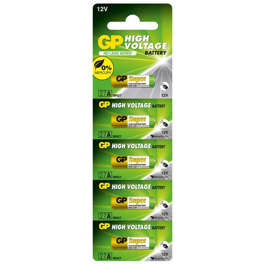 GP Batteries GP27A Süper Alkalin 27A/Mn27 Boy Pil, 12 Volt, 5'li Kart