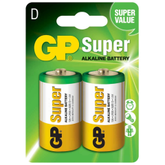 GP Batteries GP13A Süper Alkalin LR20/E95/D Kalın Pil, 1.5 Volt, 2'li Kart