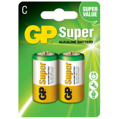 GP Batteries GP14A Süper Alkalin LR14/E93/C Orta Pil, 1.5 Volt, 2'li Kart