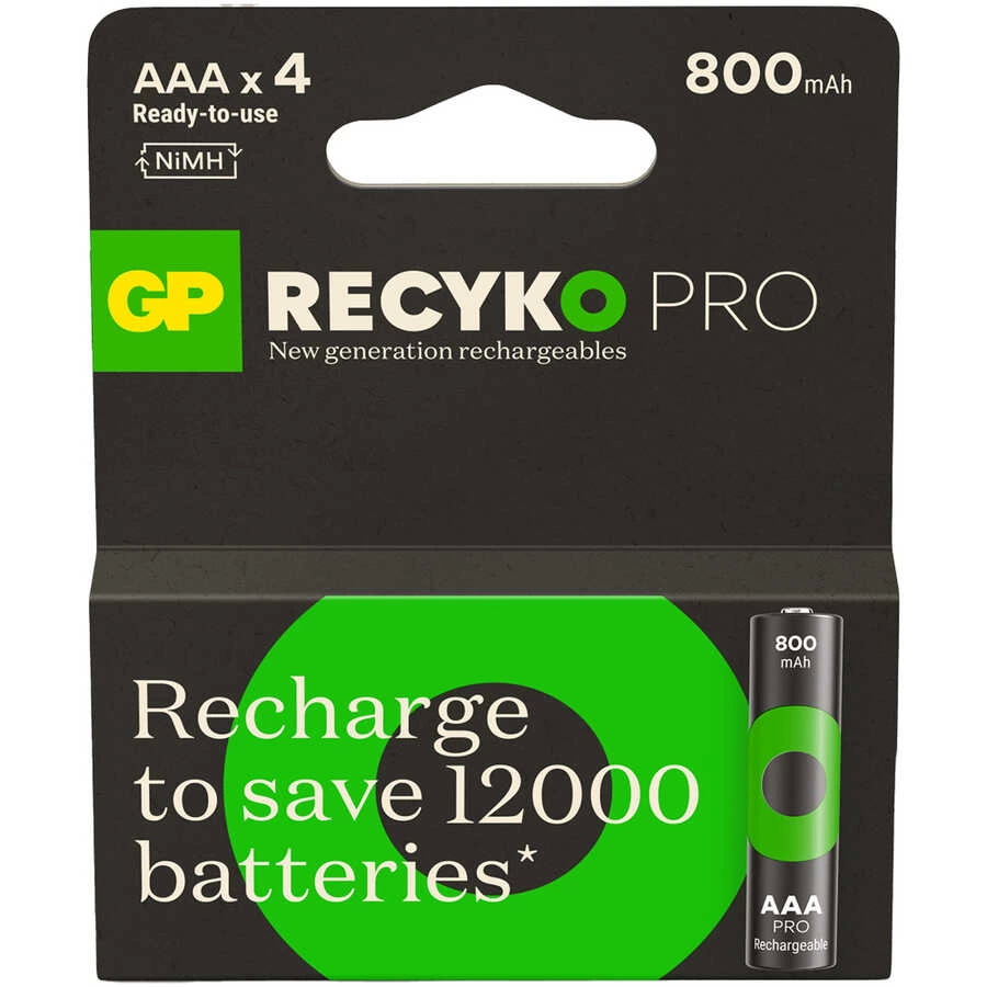 GP Batteries ReCyko Pro AAA İnce Ni-Mh Şarjlı Pil, 1.2 Volt, 4'lü Kart