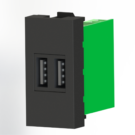 Nead 45x22,5 Çiftli USB Şarj Adaptörü (A/A) Siyah