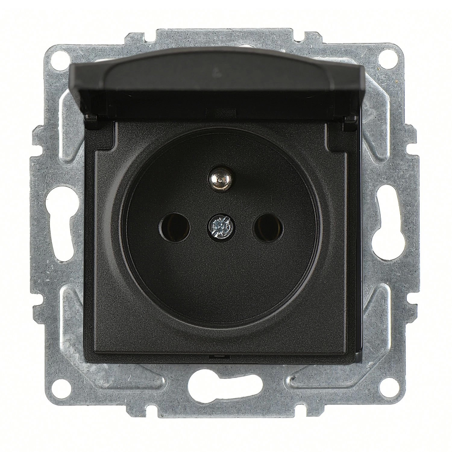 Günsan Visage Metalik Siyah Kapaklı UPS Priz - 16A 250V - Vidalı